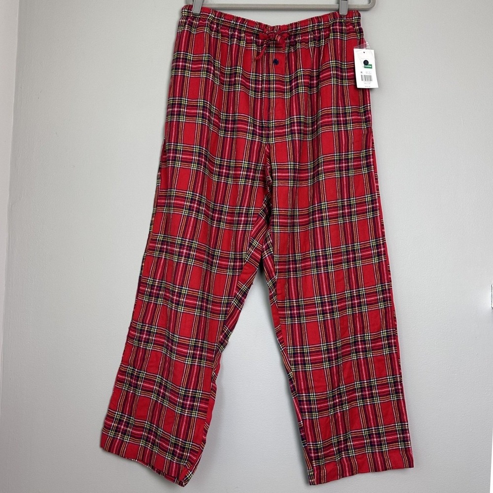 Crown & Ivy Pajama Pants Men Large Red Flannel Plaid Lounge Sleepwear Cozy Cabin